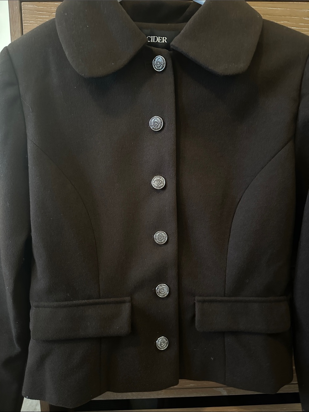Cider Brown Rounded-Collar Button Jacket - Picture 3 of 4
